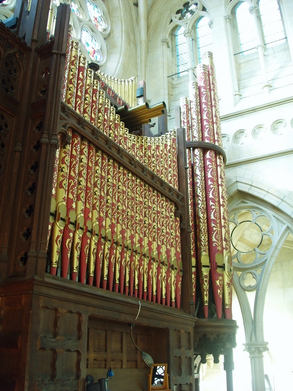 A close-up of the Hill organ, restored in 2006